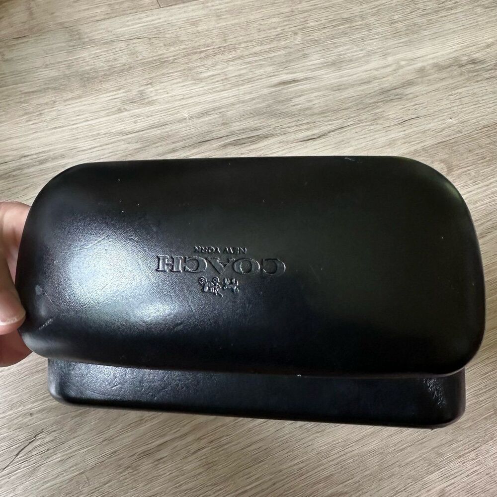 Coach Black Leather Hard Clam Shell Eyewear Glasses Case - Picture 8 of 8